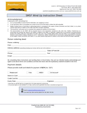 SMSF Wind Up Instruction Sheet Doc Template | pdfFiller