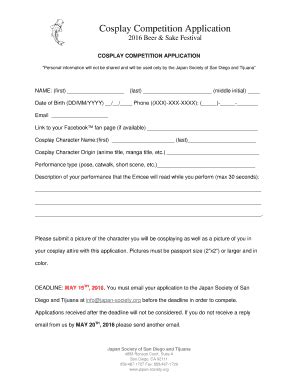 Fillable Online Cosplay Competition Application - Japan Society of San ...