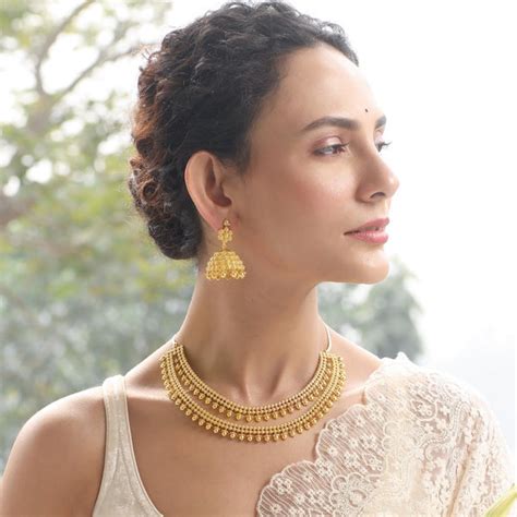 Get Antique Gold Plated Two Layered Floral Round Bead Necklace Set ...