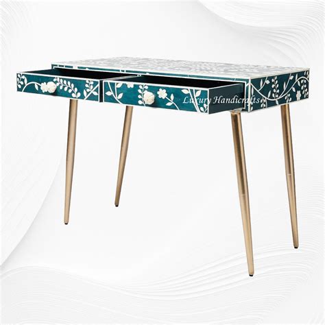 Vine Bone Inlay Desk Teal Green – luxuryhandicrafts.in