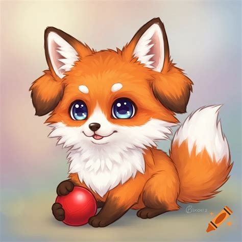 Cute chibi cartoon fox-dog hybrid holding a red ball. on Craiyon