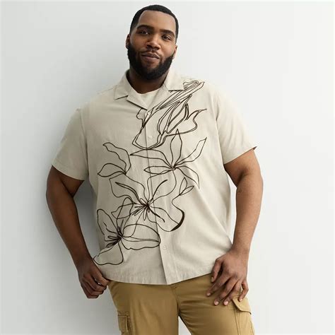 Big & Tall Apt. 9® Short Sleeve Floral Embroidered Camp Collar Shirt