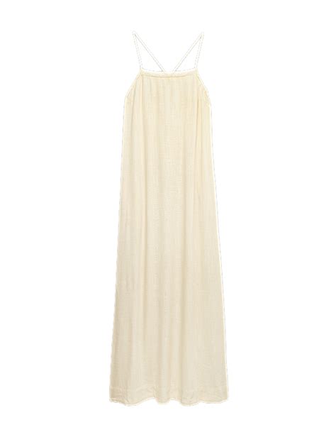 Buy Square Neck Lace Insert Maxi Shift Dress with Linen at Marks & Spencer