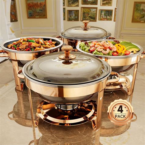 Chafing Dishes for Buffet, 4 Pack 5QT Round Stainless Steel Chafing ...