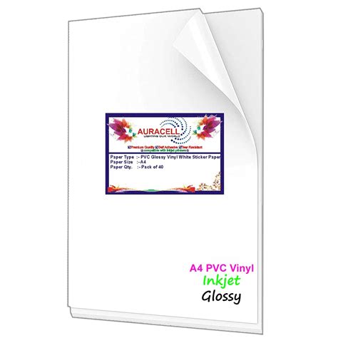 AURACELL 40 Pcs PVC Glossy Vinyl White Self Adhesive Sticker Paper A4 ...