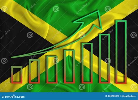 Jamaica Flag with a Graph of Price Increases for the Country`s Currency. Rising Prices for ...