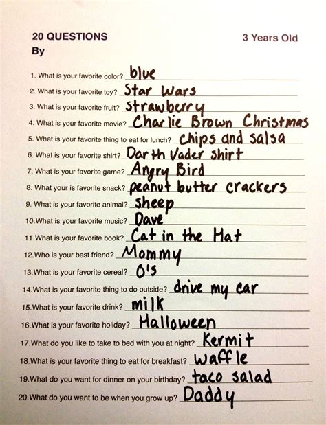 20 Questions for Children's Birthday: Start at 3rd Birthday