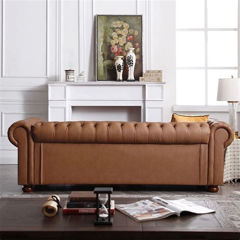 Buy Neylory Leather Couches for Living Room, 3 Seater Classic ...