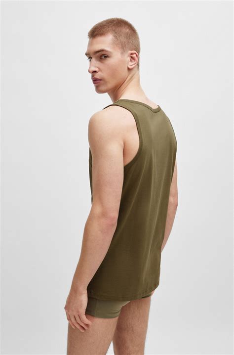 BOSS - Three-pack of tank-top vests in cotton - Black / Green / Blue
