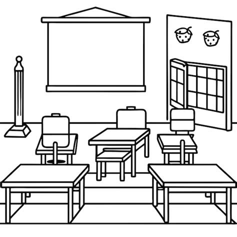 A basic classroom featuring a teachers desk desks and a chalkboard ...