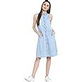 Buy StyleStone (3325IceShinyBtnS Women's Ice Blue Denim Dress with ...