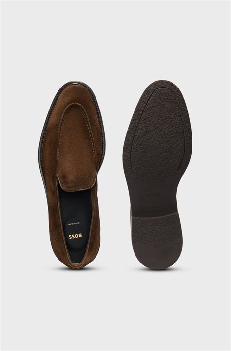 BOSS - Suede loafers with leather piping - Dark Brown