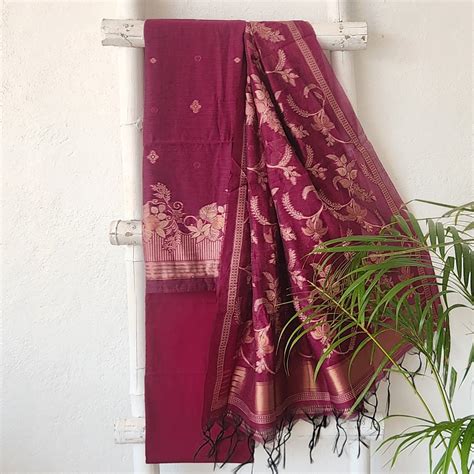PRATHIKSHA-Chanderi Megenta With Golden Design Suit – Sanskruti