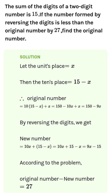 The sum of digit of a two digit number is 15 find the number formed by ...