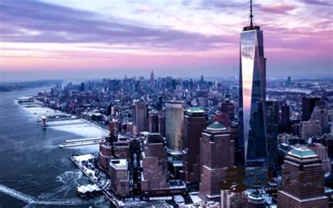 摩天大楼市中心美国纽约日落时曼哈顿天线的空中景象塔高清图片下载-正版图片307726369-摄图网