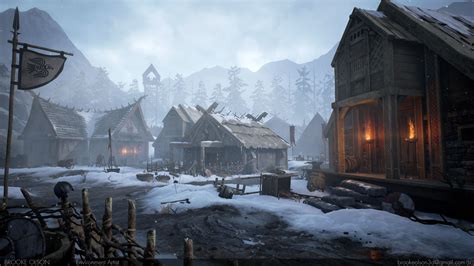 Viking village, Fantasy art landscapes, Fantasy village