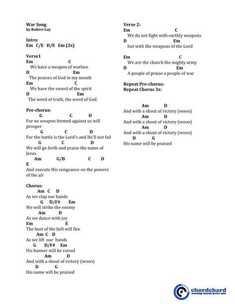 War Song by Robert Gay Chords and Lyrics - chordchard.com - Worship ...