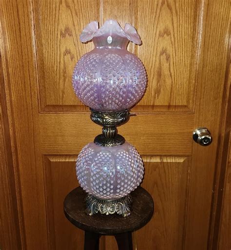 Fenton Hobnail Floor Lamp Vintage Fenton 3way Milk Glass Hurricane
