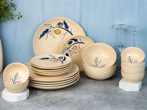 Handcrafted Stoneware Reactive Glaze Ceramic Dinner Set, 20 Pieces ...