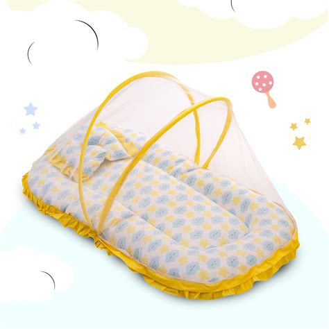 Mee Mee Cushioned Baby Mattress Set with Mosquito Net and Pillow - Clo ...