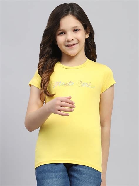 Buy Girls Yellow Printed Round Neck Half Sleeve Top Online in India ...