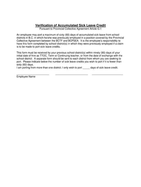 Verification of Accumulated Sick Leave Credit - Blank Fillable Template ...