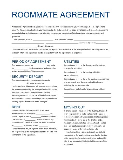 Roommate Agreement Template Word