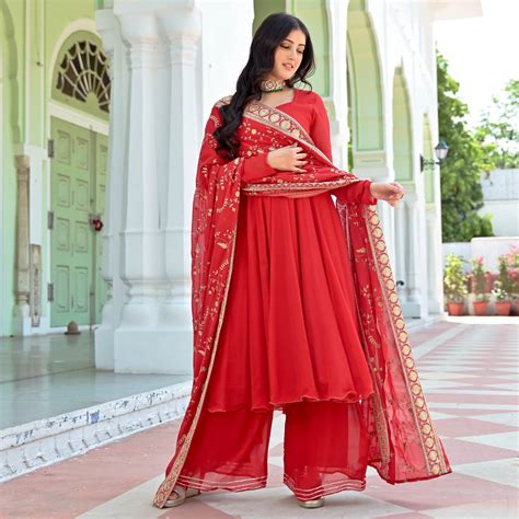 Preysi Red Designer Georgette Anarkali Suit Set for Women Online ...
