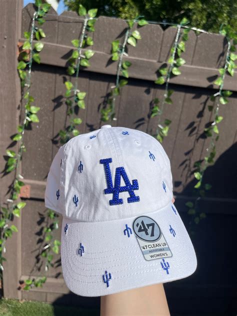 Los Angeles Dodgers Women's White With Blue Cactus Hat Swarovski ...