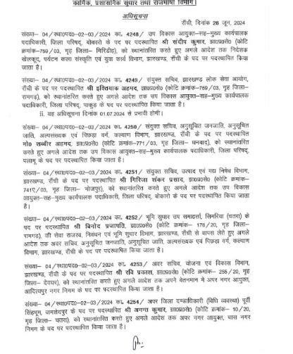 Transfer News : फिर हुए राज्य में अधिकारियों के तबादले, मिली नई ...