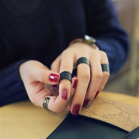 3pcs Ring Set Black Stack Plain Above Knuckle Band Mini Rings Punk Rock ...