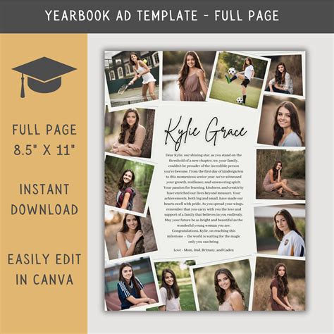 High School Senior Yearbook Ad Template, Editable Full Page Yearbook Ad ...