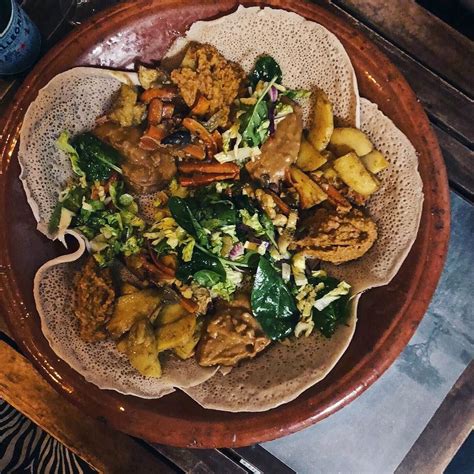 Injera is a spongey crêpe-like bread made with teff flour (gluten free ...