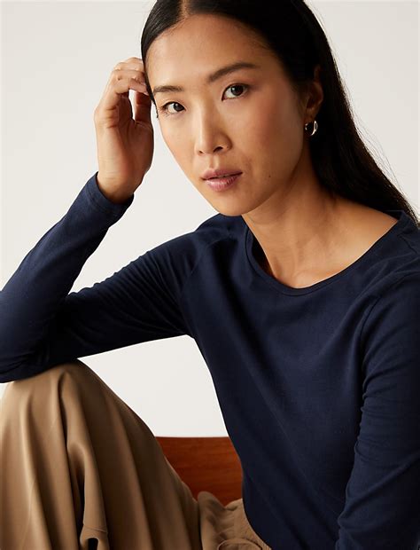 Buy Cotton Rich Slim Fit Long Sleeve Top at Marks & Spencer