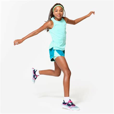 Girl's Breathable Multisport 2-in-1 Shorts 500 - Turquoise/Green