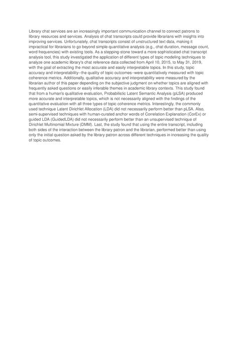 Topic Modeling - Global business Management - Library chat services are ...