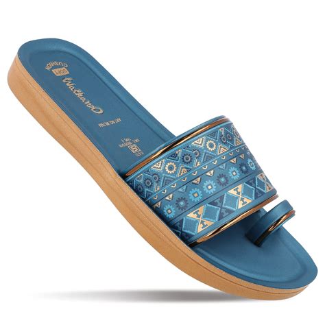 Shop WL7684 Peacock Blue Slide Sandals for Women Online – Walkaroo Footwear