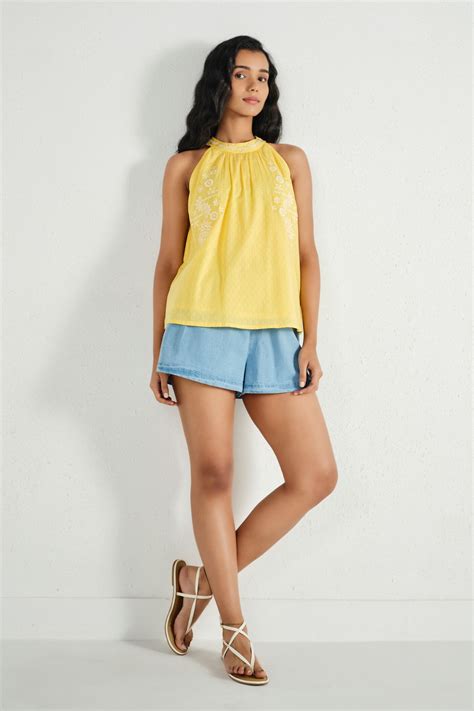 Buy Chirpy Yellow Cotton Top Online In India at Global Desi S26S95TP_YELLOW