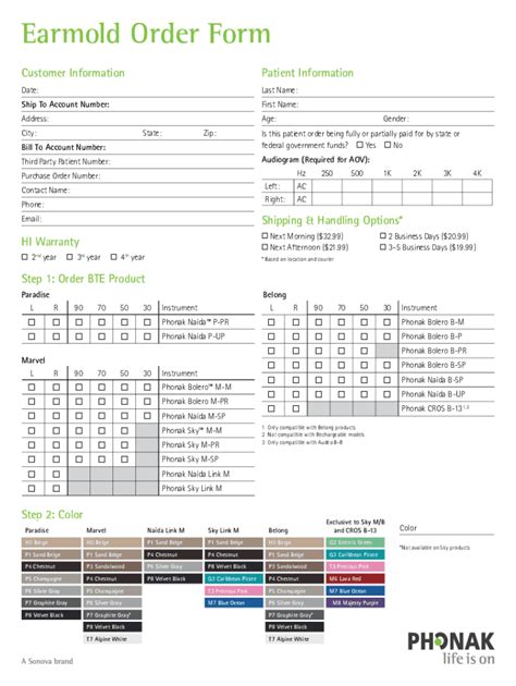 Fillable Online Lumity and Paradise Custom Ear Piece Order Form Fax ...