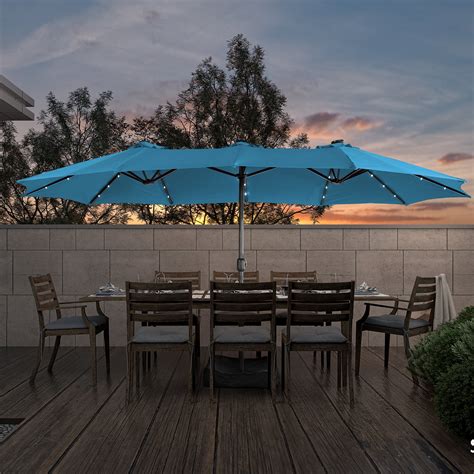 15ft Heavy Duty Patio Umbrella with Solar LED Lights & Base, Double ...