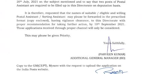 Sponsoring names for the post of Postal Assistant in BD Directorate on ...