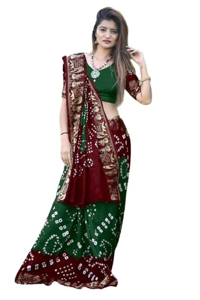 Women's dyed Beautiful treditional bandhej bandhani silk sari (green ...