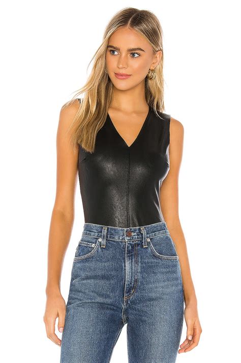 Commando Faux Leather V Neck Bodysuit in Black | REVOLVE