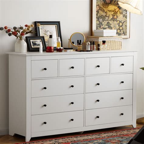 EnHomee White Dresser for Bedroom Wood Dresser with 10 Deep Drawers ...