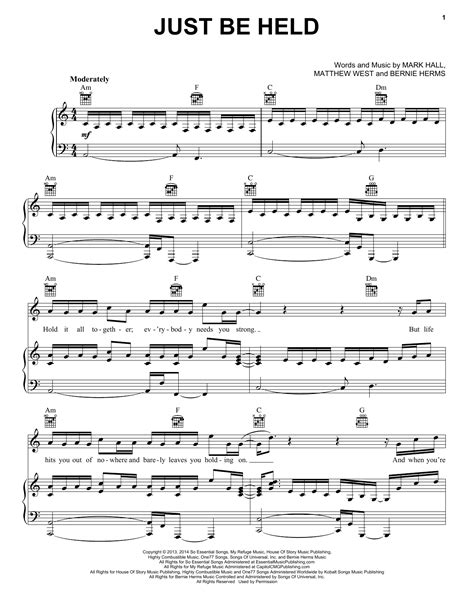 Just Be Held by Casting Crowns Sheet Music for Piano, Vocal & Guitar ...