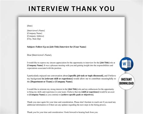 Editable Interview Thank You Letter Template (printable PDF & Word) - Etsy