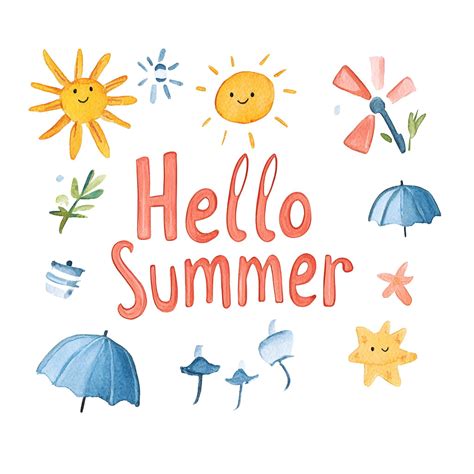67 PNG Watercolor Cute Hello Summer Clipart,high Resolution Images ...