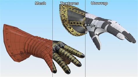 Medieval Knight Black Gold Armor Gauntlets 3D | 3D Molier International