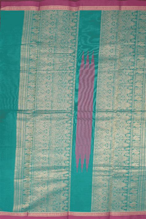Zari And Threadwork Buttis Teal Green Kanchi Cotton Saree – Sundari Silks