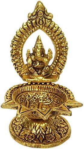 Buy Purpledip Metal Oil Lamp Diya Chakra Ganesh: Unique Star Design ...